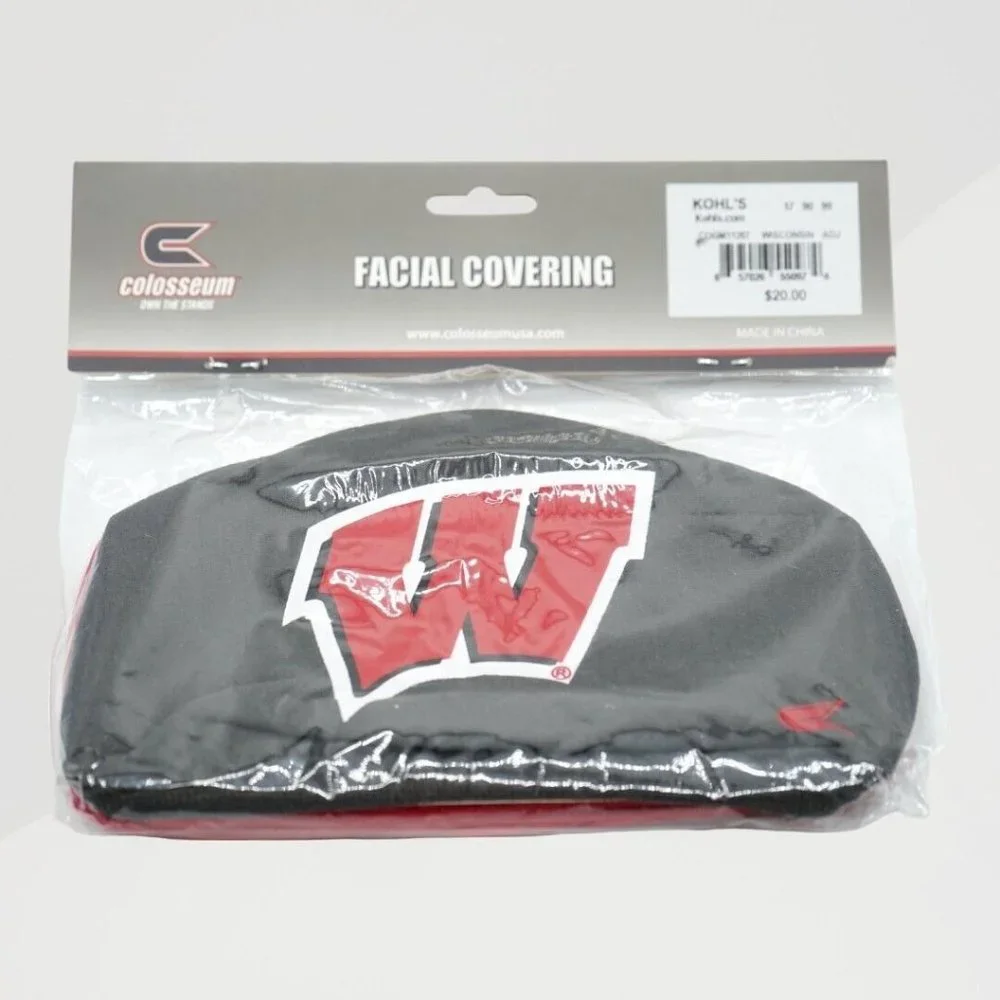 Colosseum NCAA Wisconsin Badgers Licensed Face Covering 2 Pack Gray Red Reusable